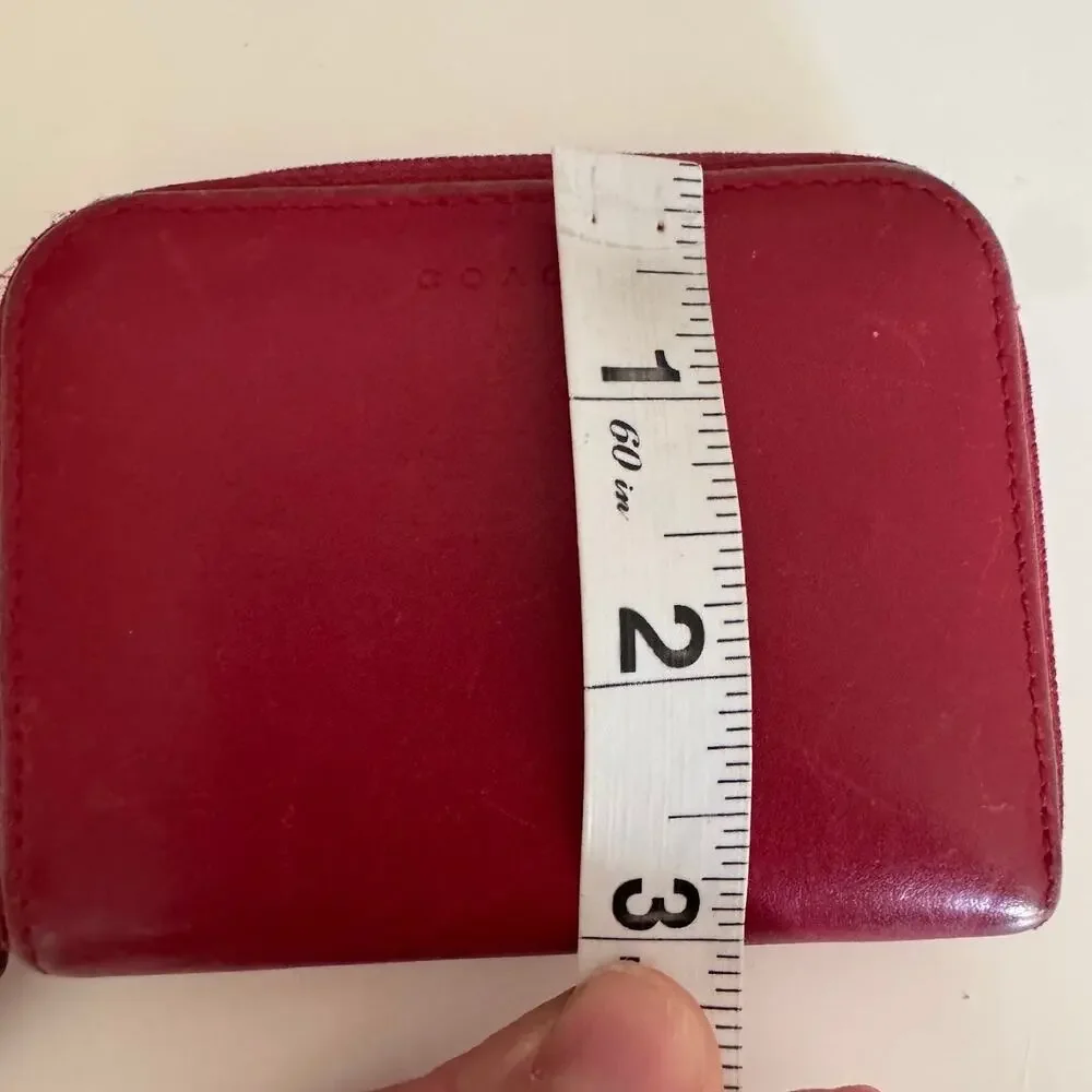 Coach Red Leather Small Zip Around Leather Wallet Card Coin Case ID Vintage